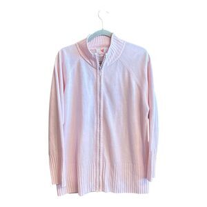 Quacker Factory Women’s Rhinestone Zip Cardigan Sweater Size XL Pink Grandmacore